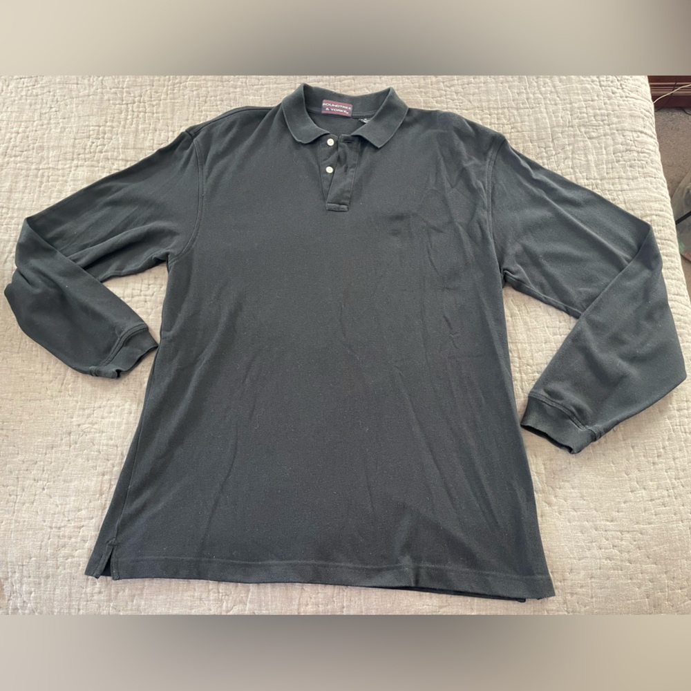 Roundtree & Yorke Black Long Sleeved Collared Polo Shirt 100% Cotton XL Dadcore